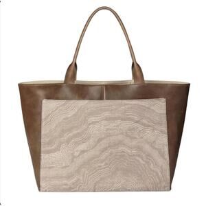 APPARATUS The Strata Leather and Belgian Linen Brown Khaki Oversized Tote – OS
